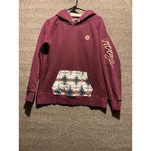 Hooey Hoodie Burgundy‎ Aztec Print Embroidered Sleeve XL